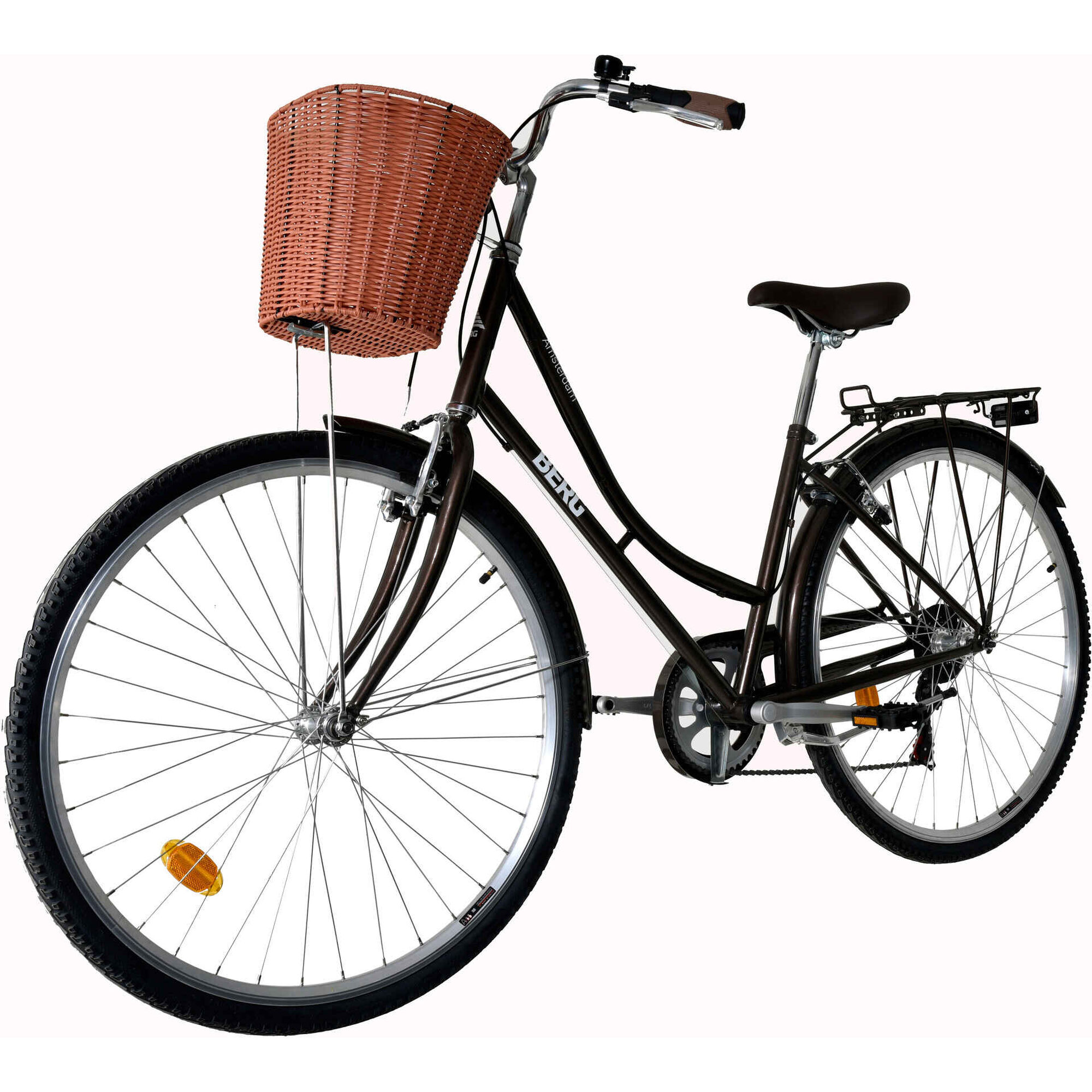 Bicicleta Adulto com Cesto Amsterdam Roda 28'' 6V Preta Berg