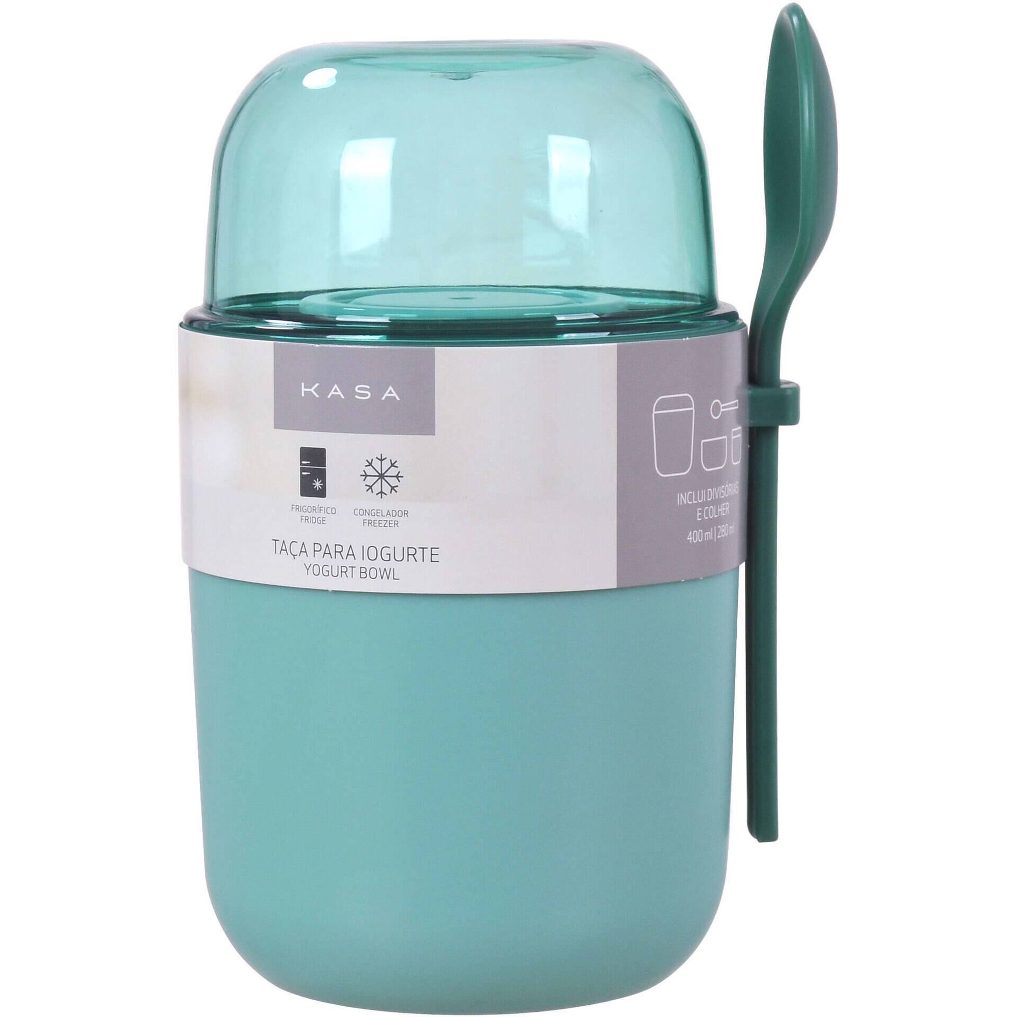 Ta&ccedil;a para Iogurte com Divis&oacute;rias e Colher Verde