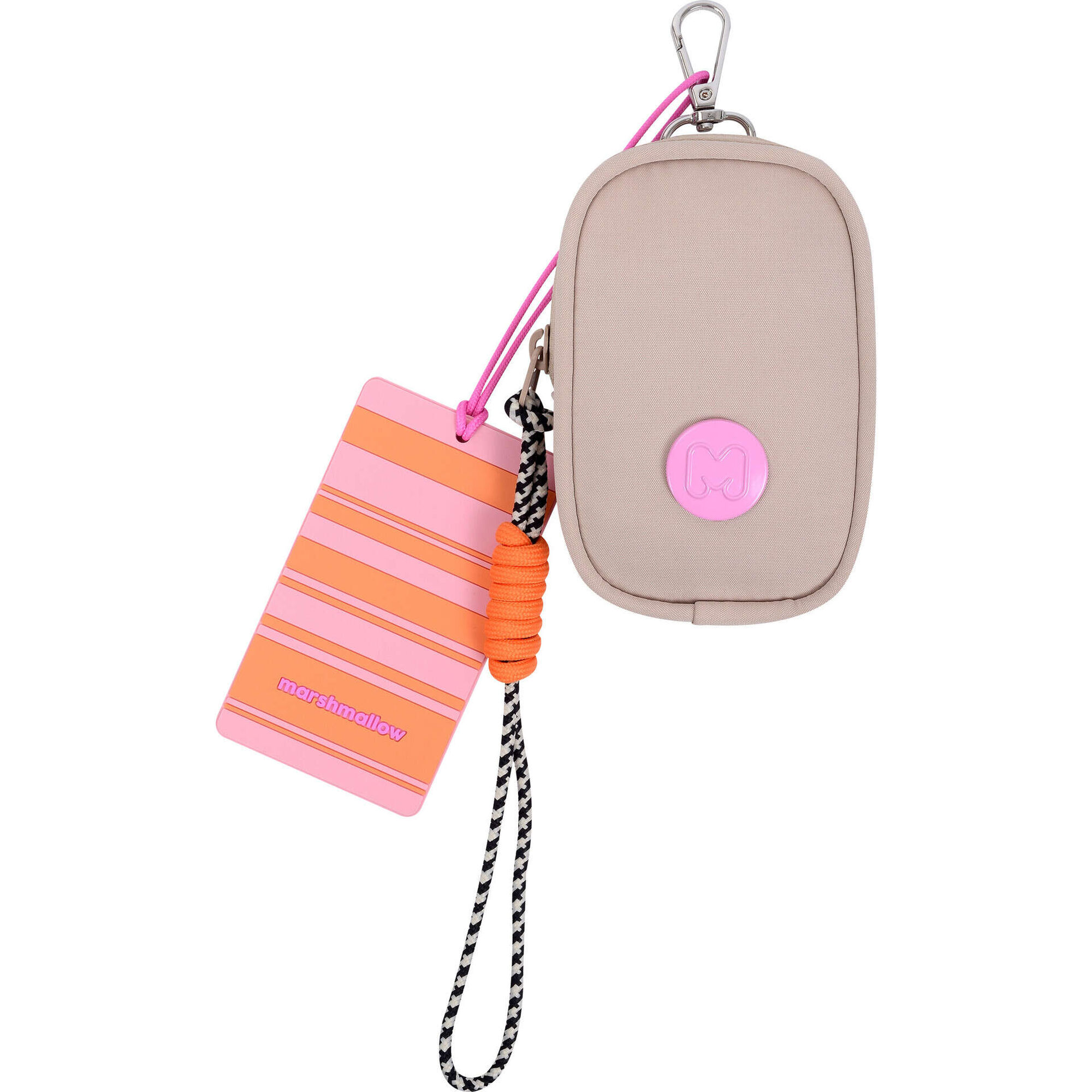 Mini Bolsa e Etiqueta de Viagem Riscas Laranja e Rosa Marshmallow
