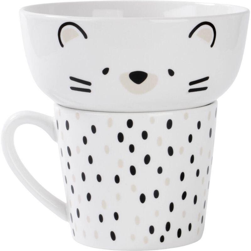 Conjunto Caneca 370ml e Taça 520ml Gato Pintas Kasa