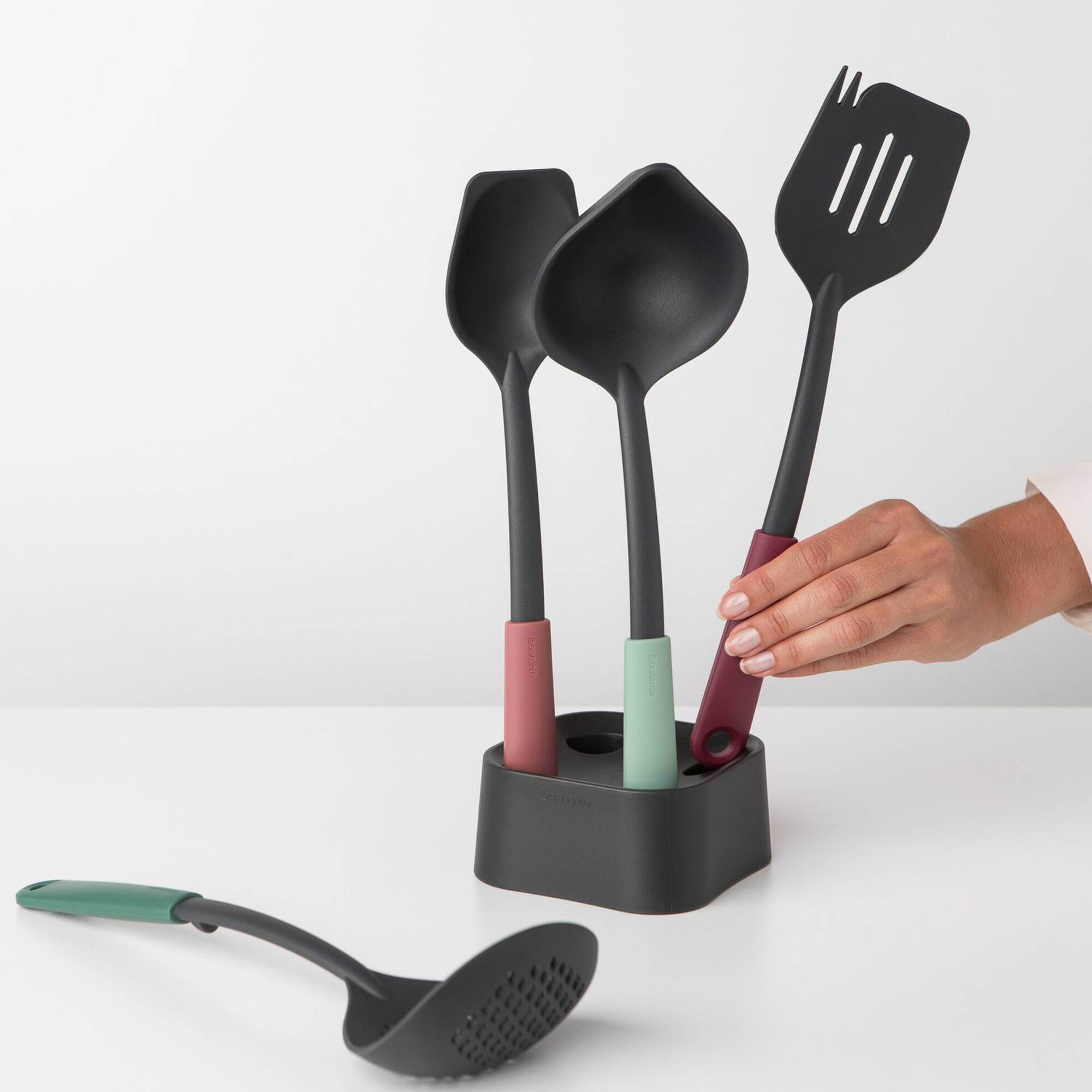 Conjunto Suporte e 3 Utens&iacute;lios Cozinha Pl&aacute;stico Tasty+