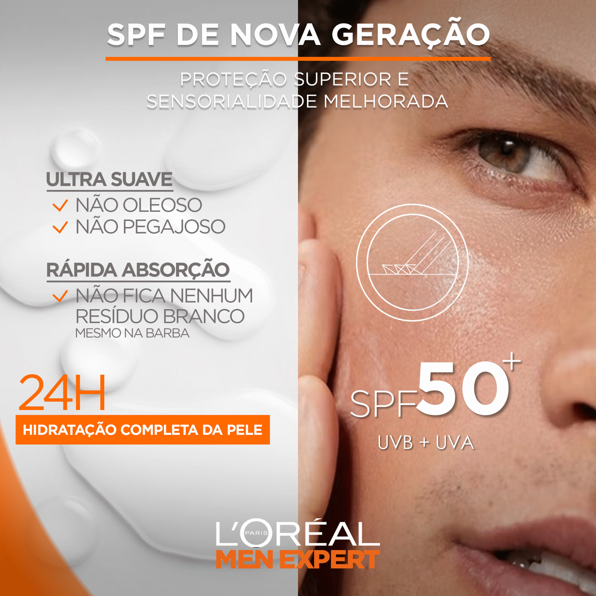 Flu&iacute;do de Rosto Hydra Energetic FPS 50+ L'Or&eacute;al Paris Men Expert