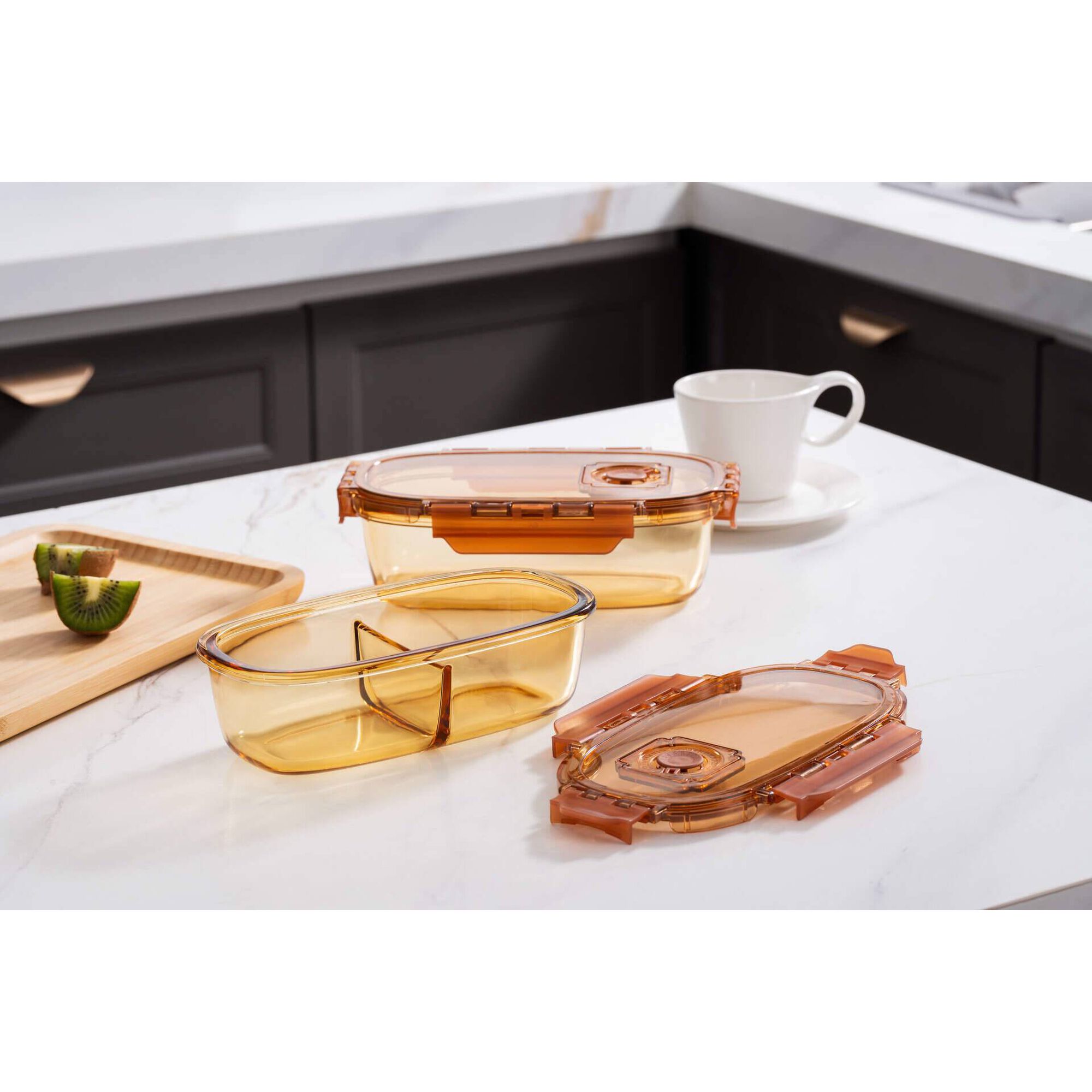 Caixa Vidro para Refeição com Divisórias 750ml Ambar Caixa Vidro para Refeição com Divisórias 750ml Ambar