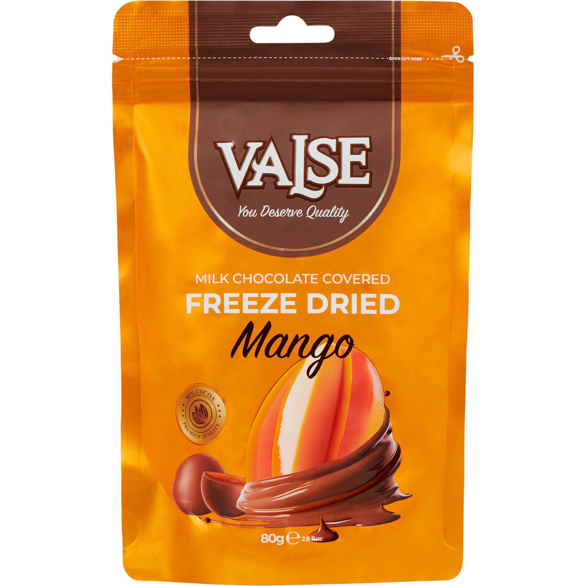 Freeze Dried de Manga coberto com Chocolate de Leite Valse
