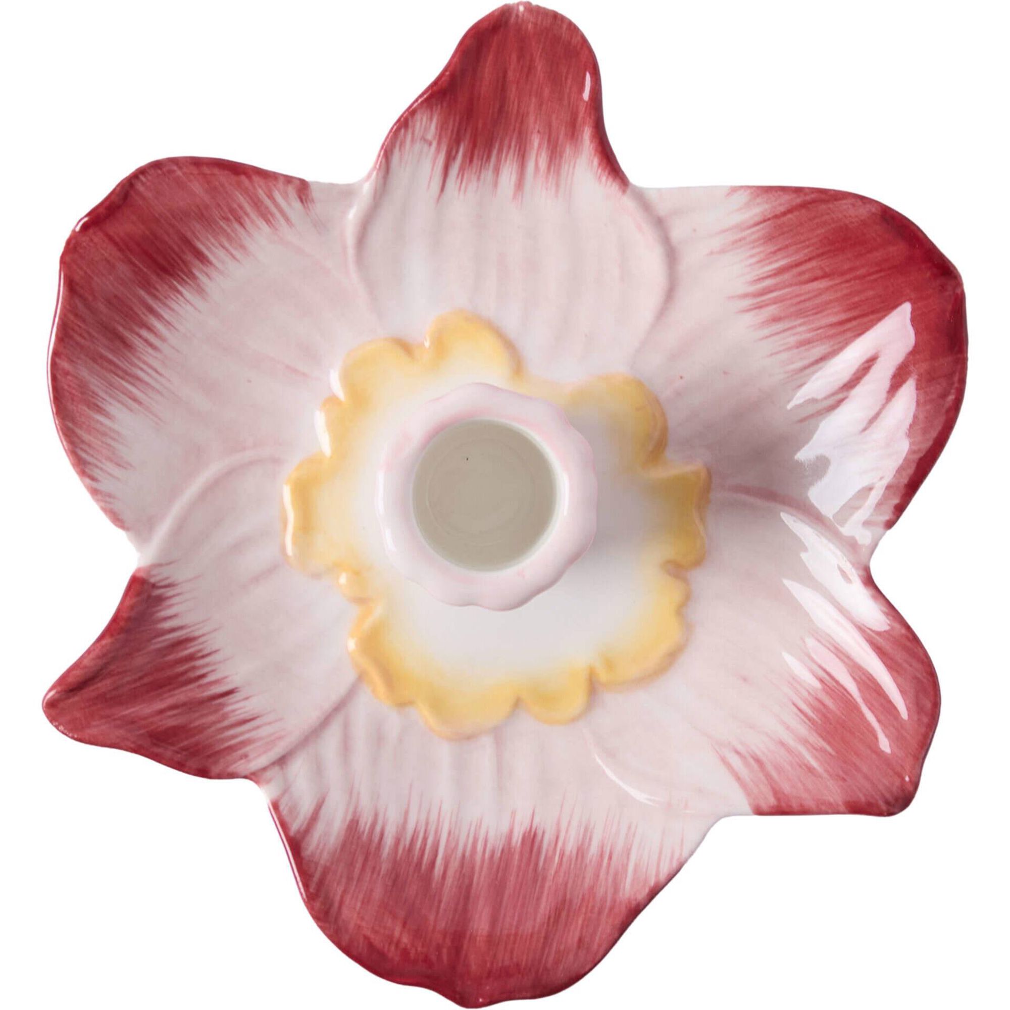 Porta Velas Raso Flor 15,5 x 4,5cm Rosa Kasa