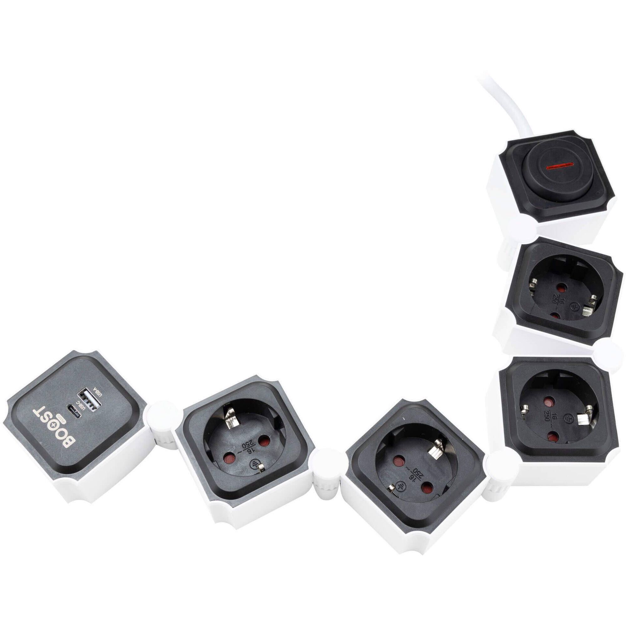 Bloco Snake 4 Tomadas e USB com Interruptor Preto Boost