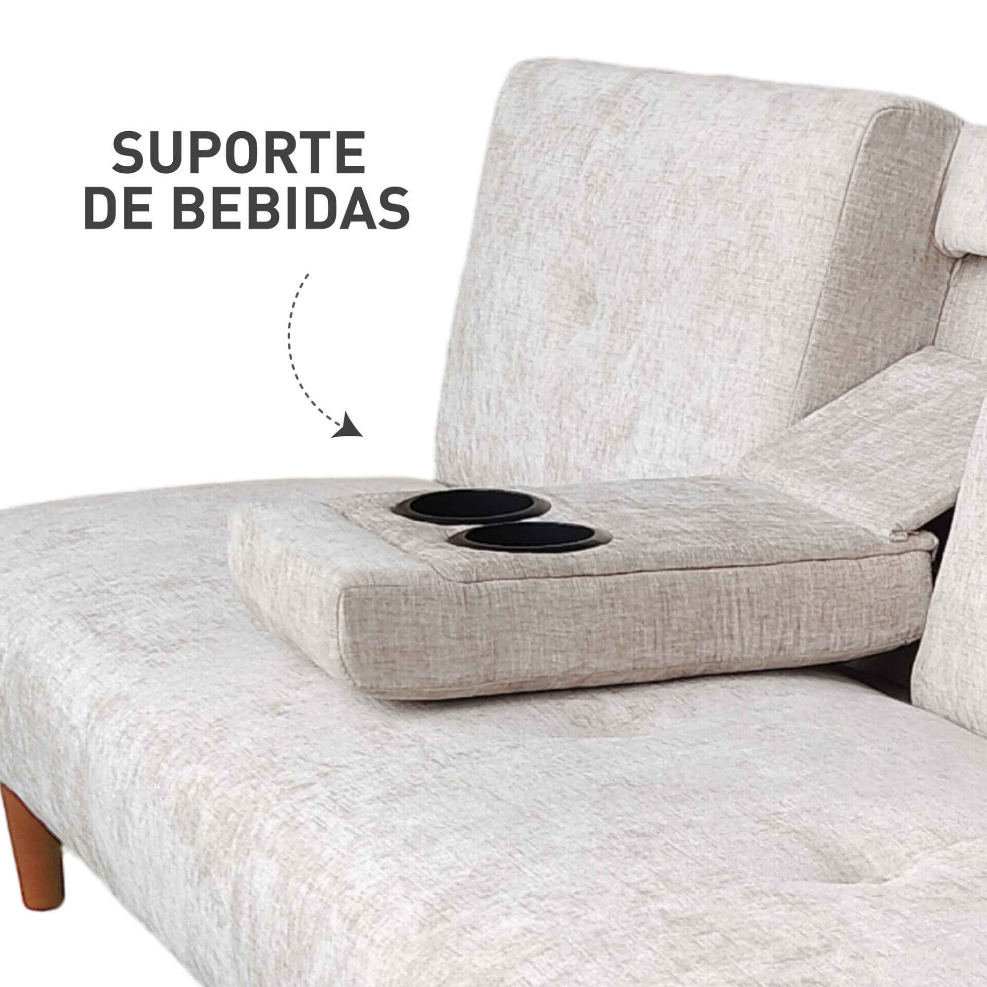 Sof&aacute; Cama Click-Clack com Suporte Bebidas Bege Kasa