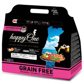 Ra&ccedil;&atilde;o para Gato Adulto Esterilizado Sardinha Grain Free happyOne Mediterraneum