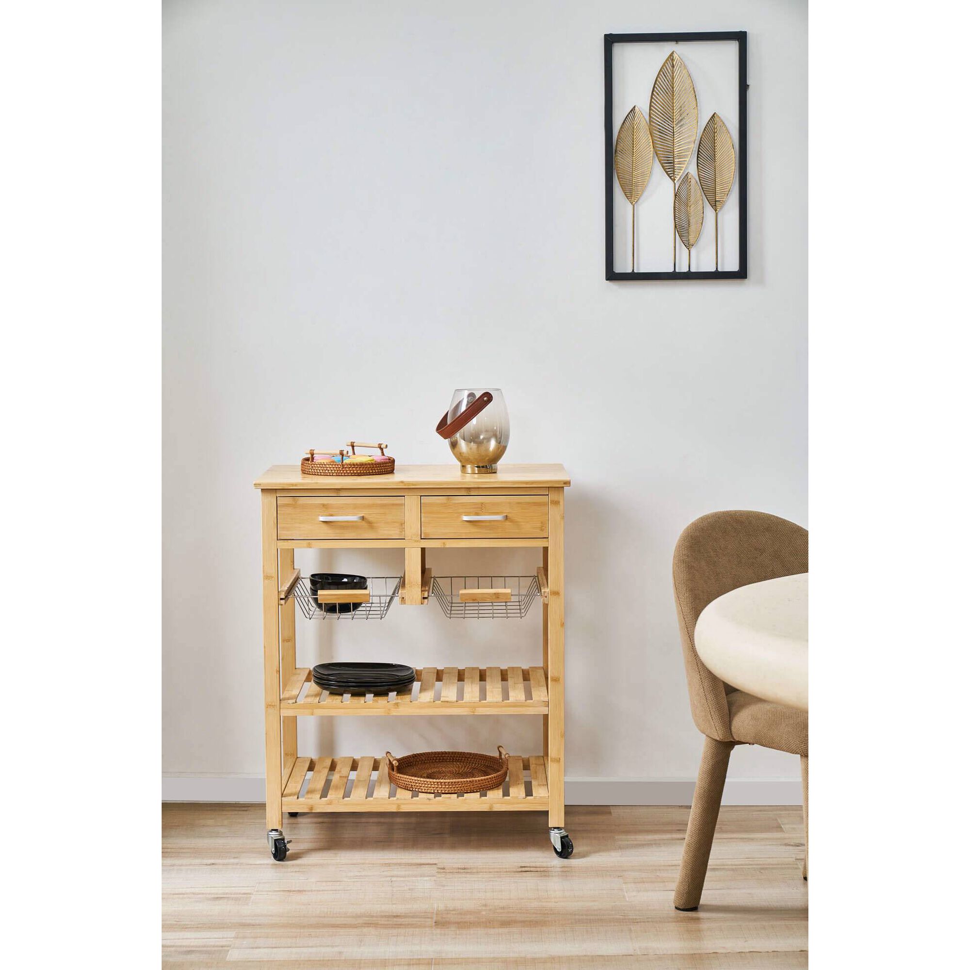 Carrinho de Apoio Cozinha Bambu