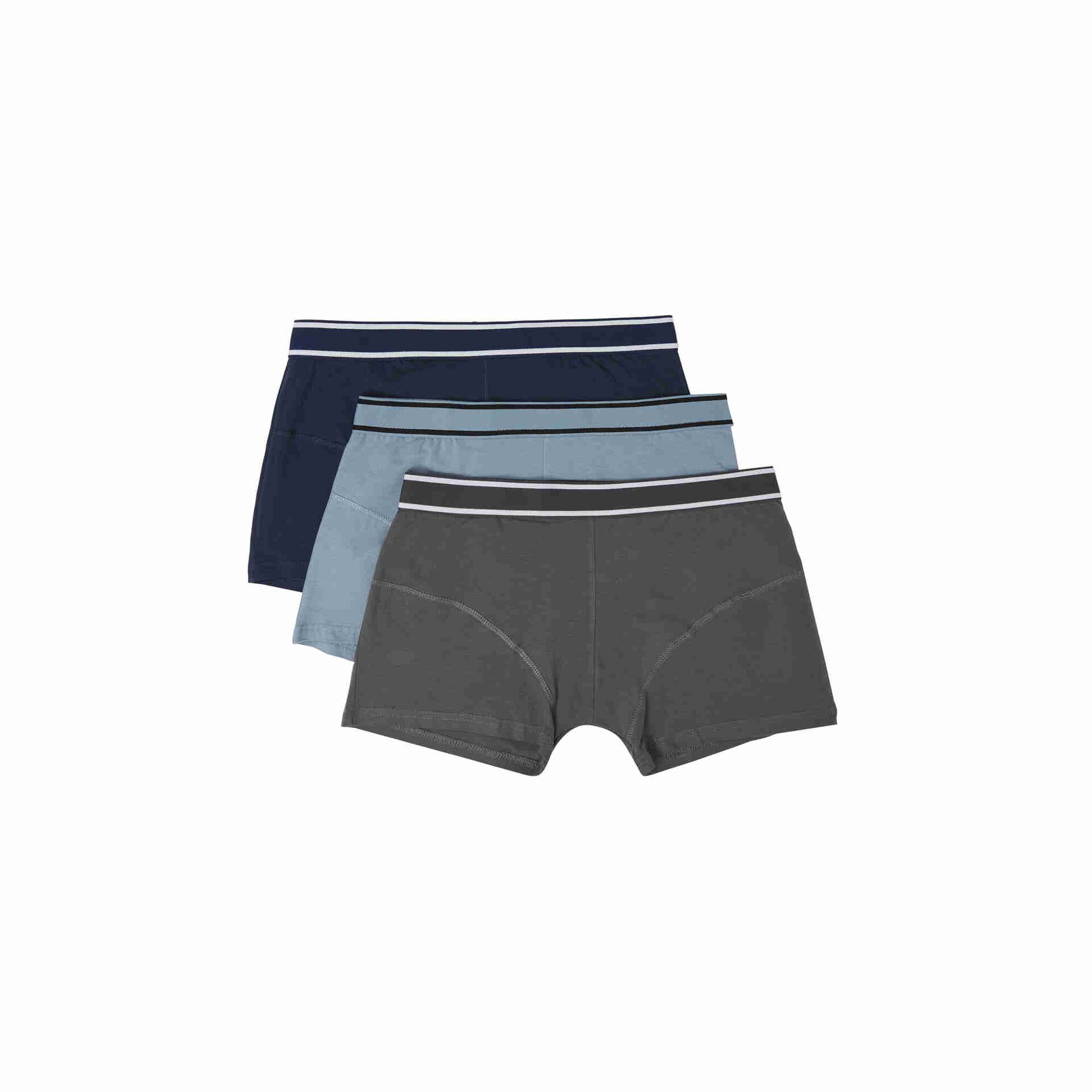 Conjunto 3 Boxers Cinza, Azul Claro e Azul Escuro Homem