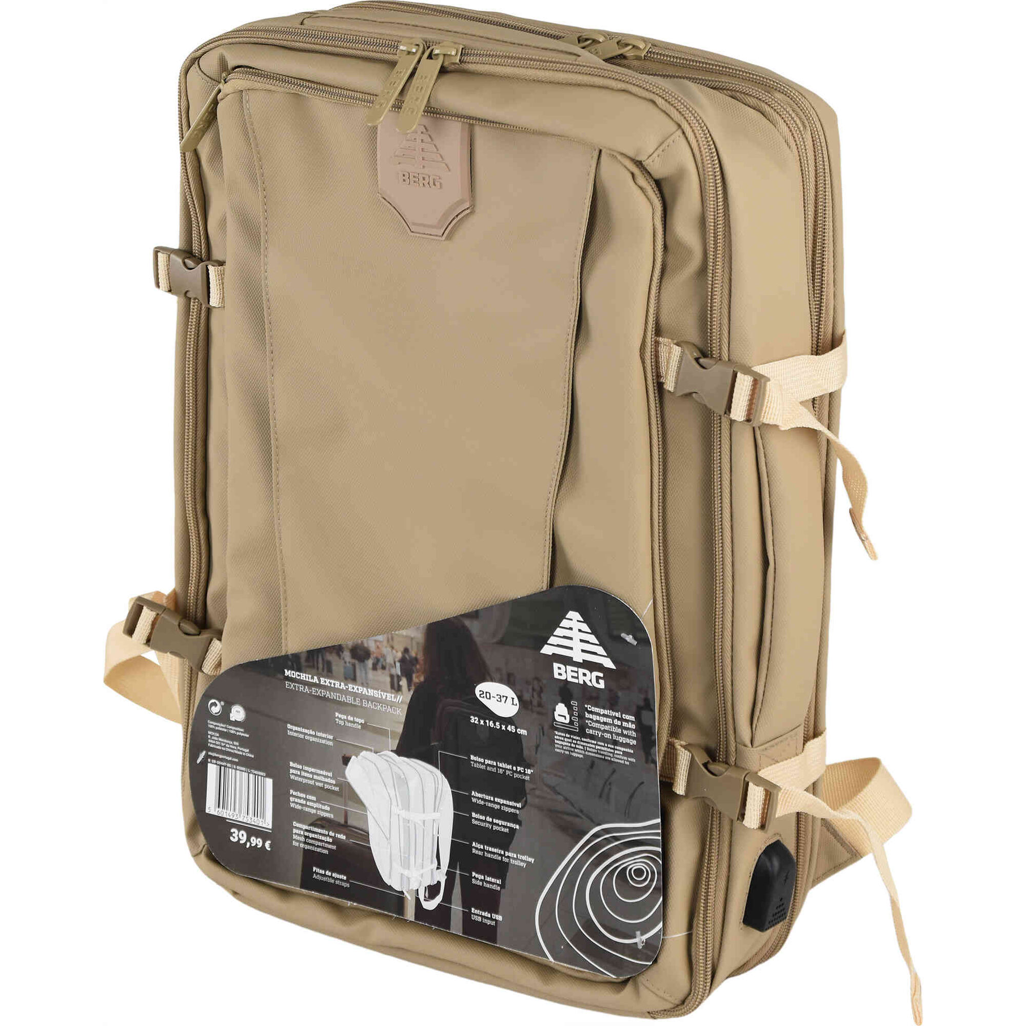 Mochila Extra-Expans&iacute;vel 20L-37L Bege