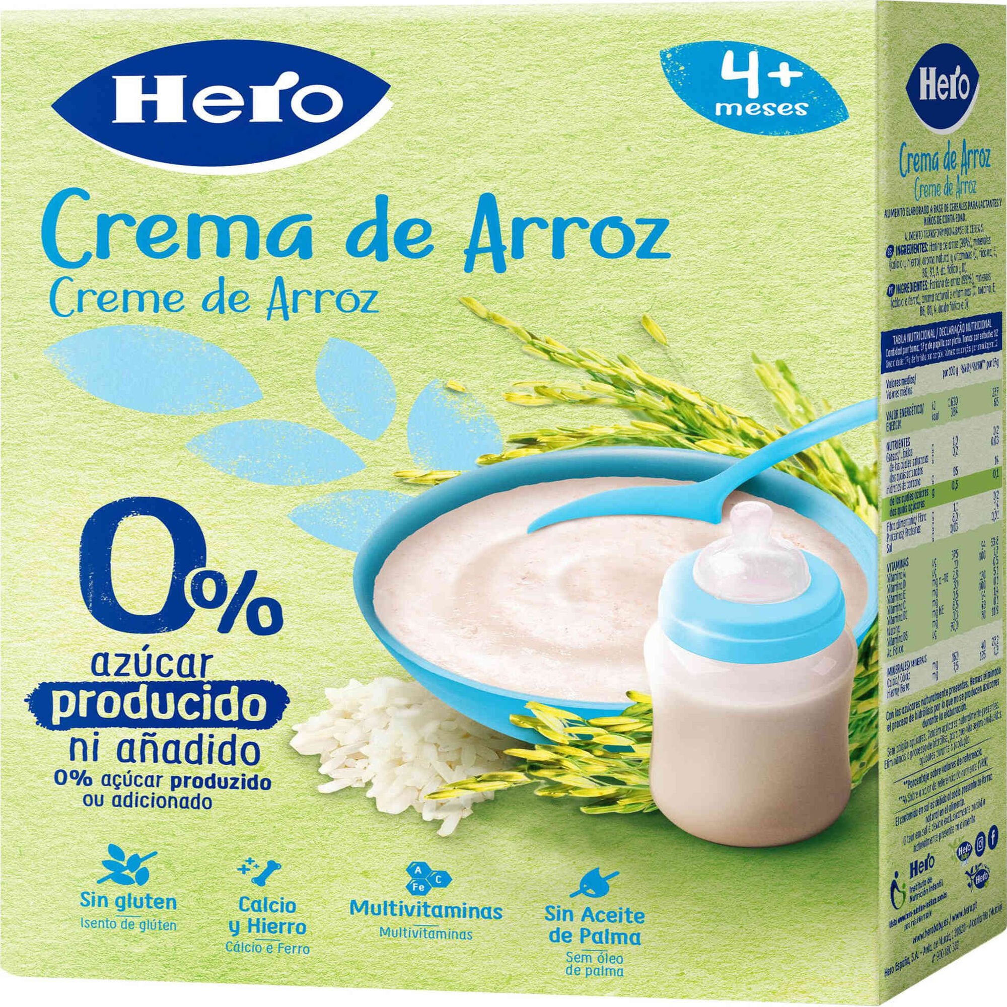Papa Infantil Farinha Não Láctea Creme de Arroz +4M sem Glúten