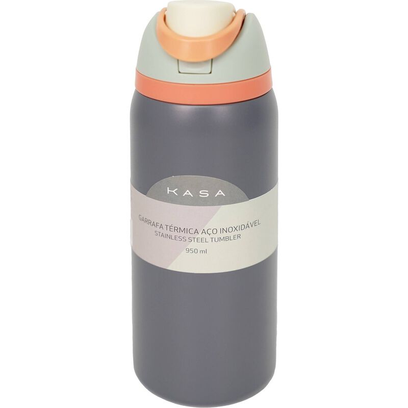 Garrafa Térmica 950ml Cinza e Verde Kasa