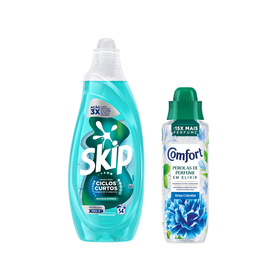 Conjunto Detergente Roupa Ciclos Curtos e Intensificador de Perfume Comfort + Skip