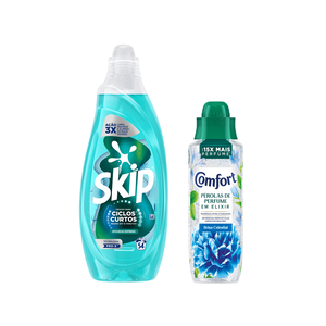 Conjunto Detergente Roupa Ciclos Curtos e Intensificador de Perfume Comfort + Skip