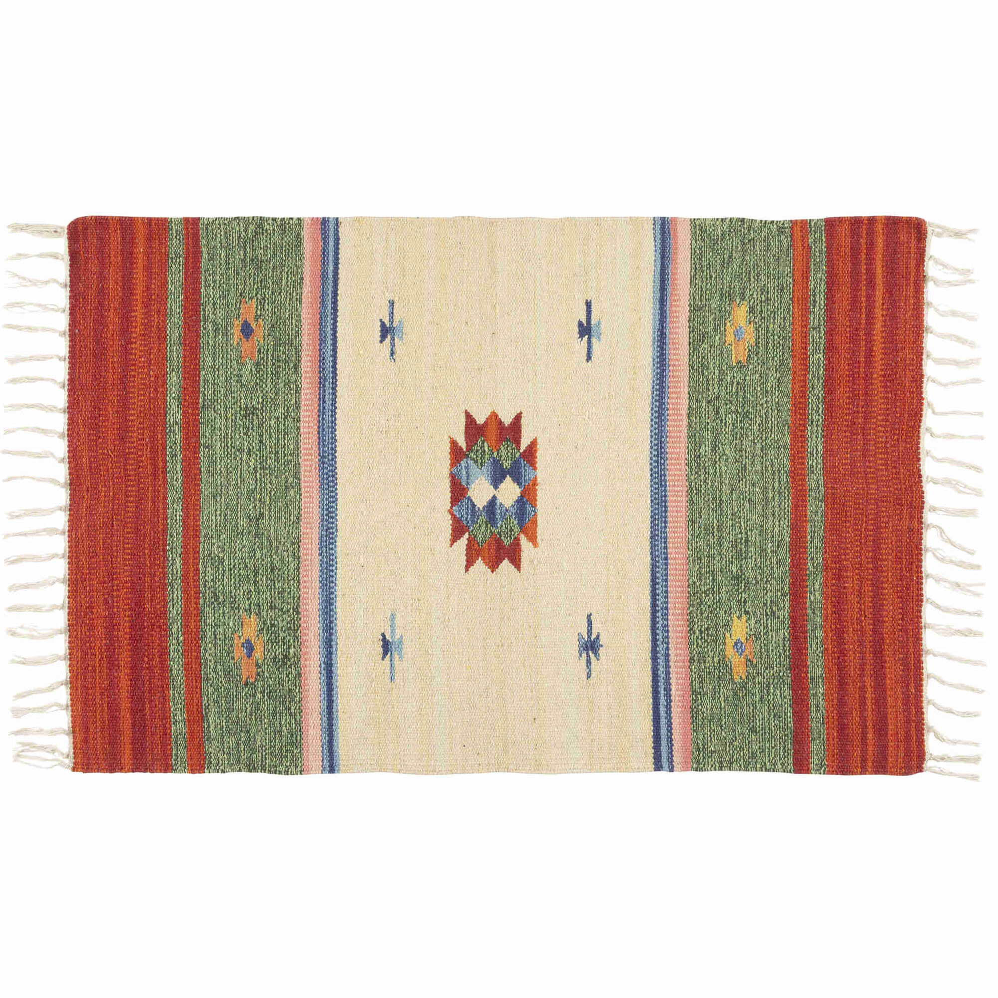 Passadeira Algod&atilde;o 60x200cm Branco e Verde Kilim