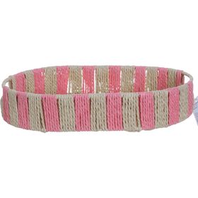 Tabuleiro Palha Oval Riscas Rosa Kasa