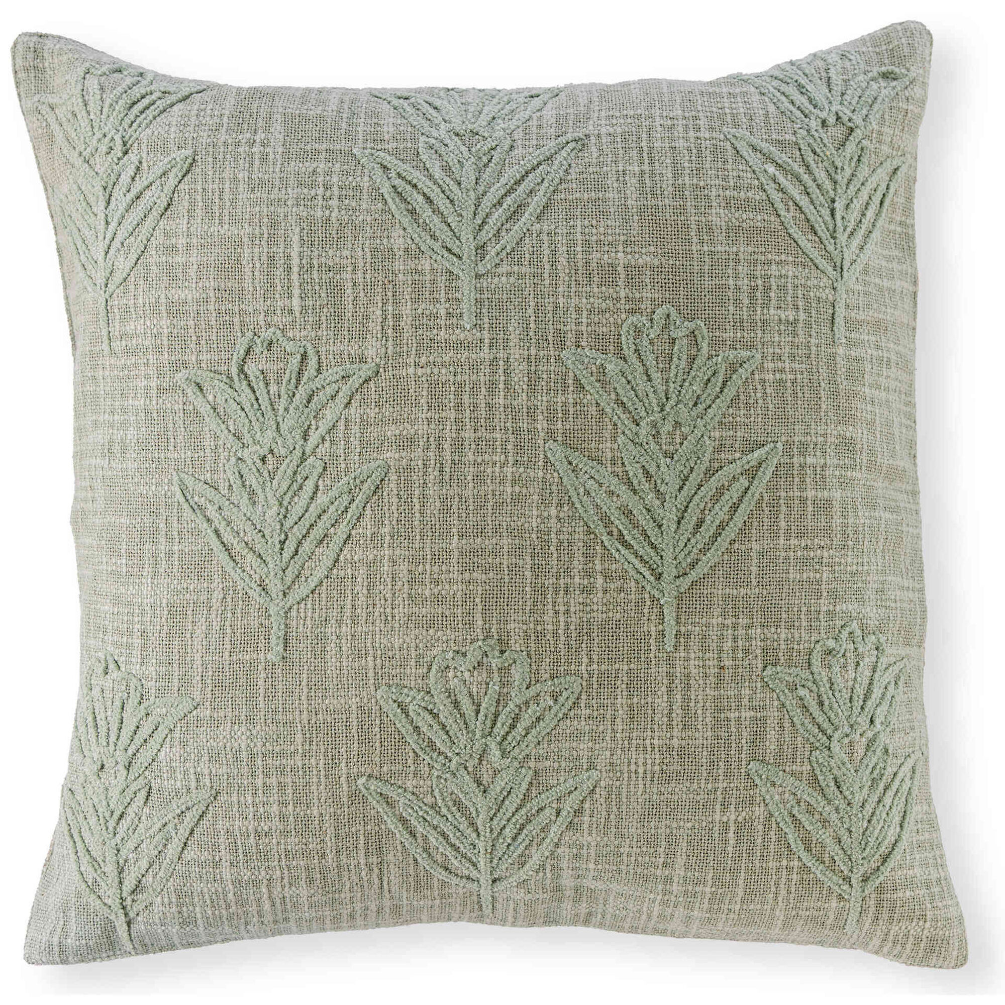 Almofada 45x45cm Bordada Flores Verde Kasa