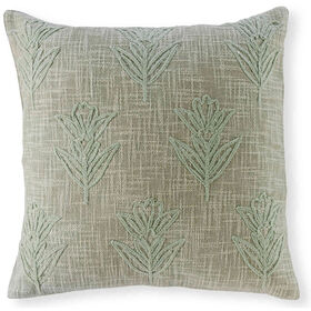 Almofada 45x45cm Bordada Flores Verde Kasa