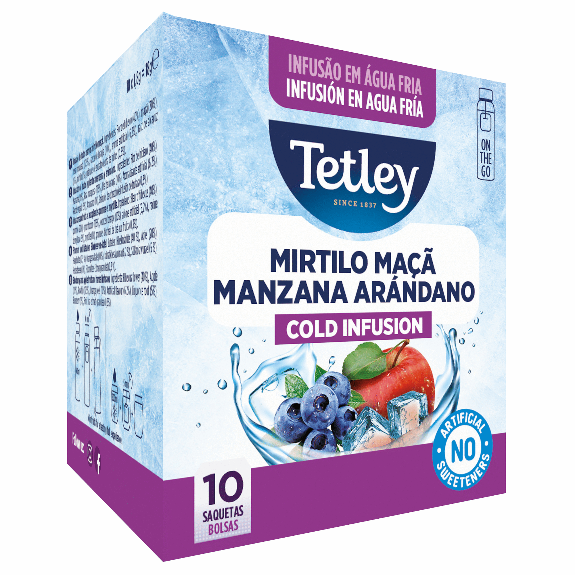 Infus&atilde;o Fria Mirtilo e Ma&ccedil;&atilde; Saquetas Tetley