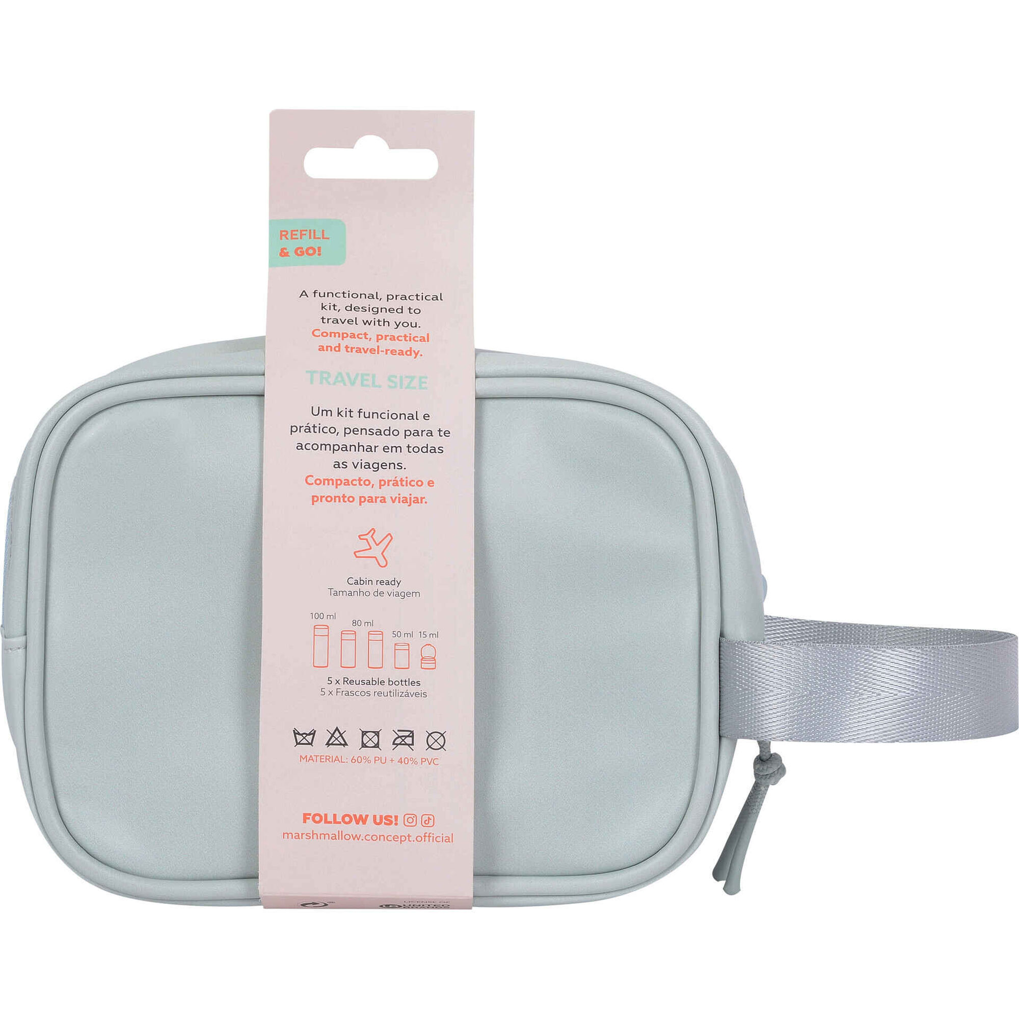 Conjunto Necessaire + 5 Frascos Reutiliz&aacute;veis Menta Marshmallow