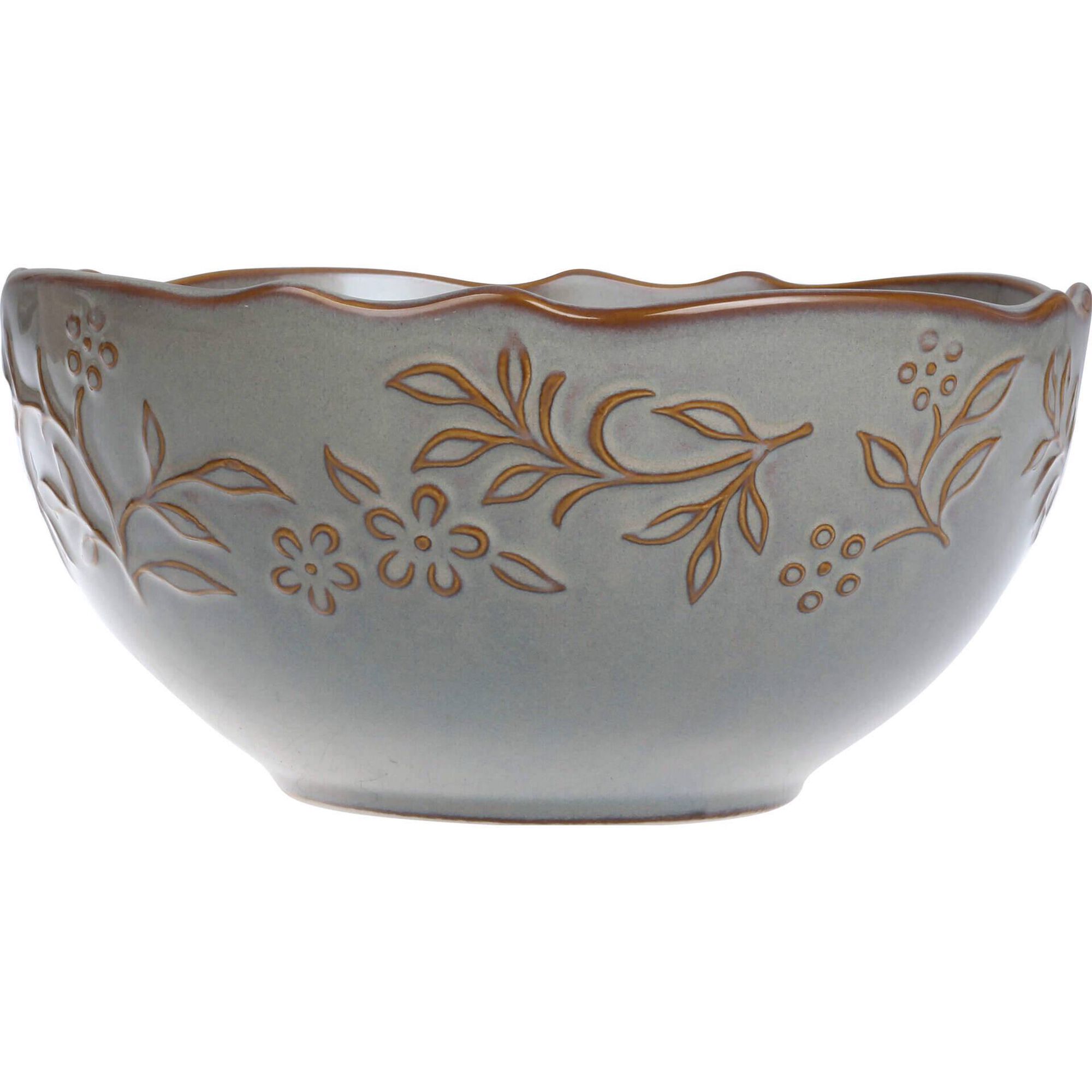 Taça Redonda 20,5cm Flores Embossed Cinza