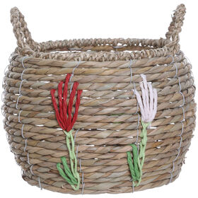 Cesto Oval Flores Bordadas 24x18cm Kasa