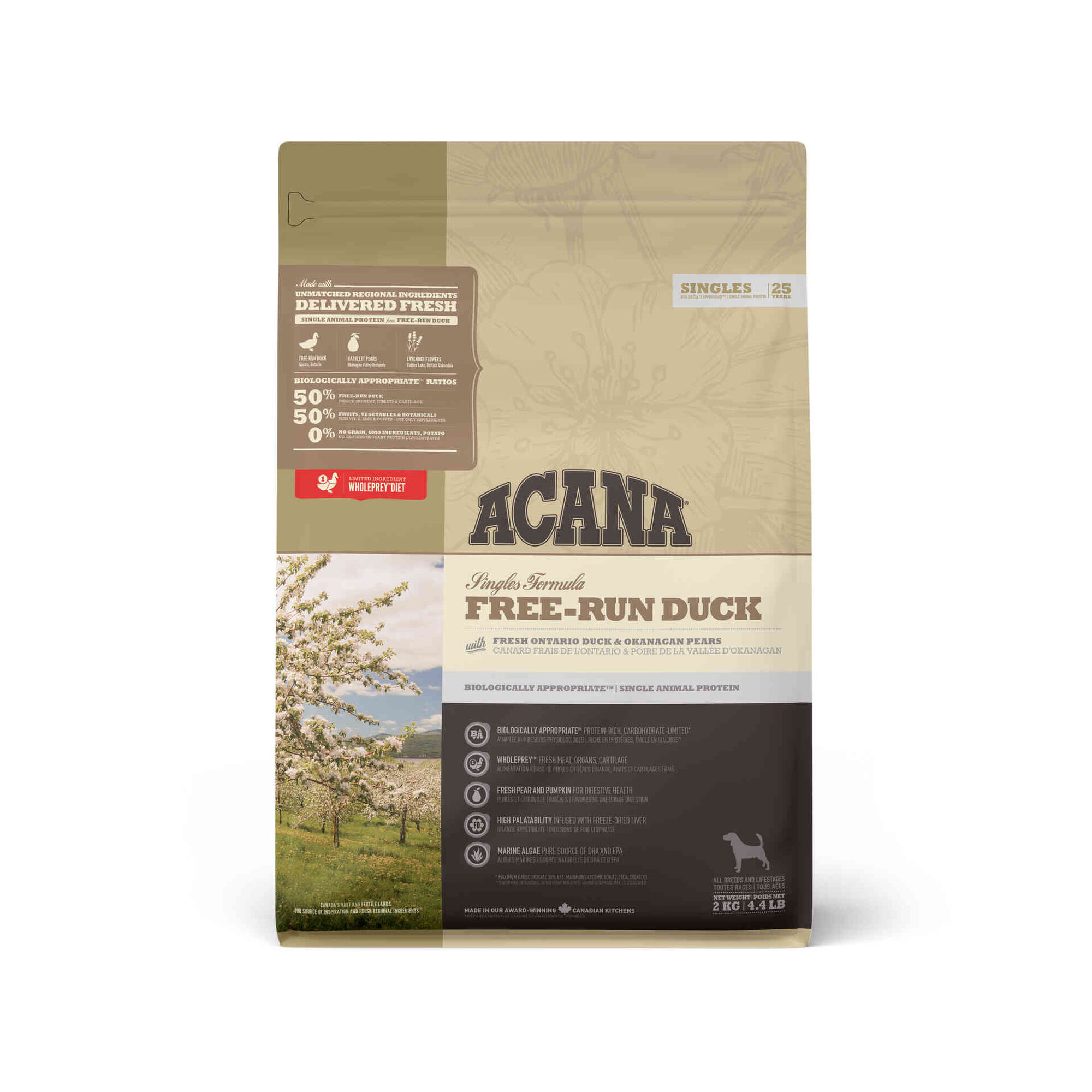 Ra&ccedil;&atilde;o para C&atilde;o Singles Formula Free-Run Duck Acana