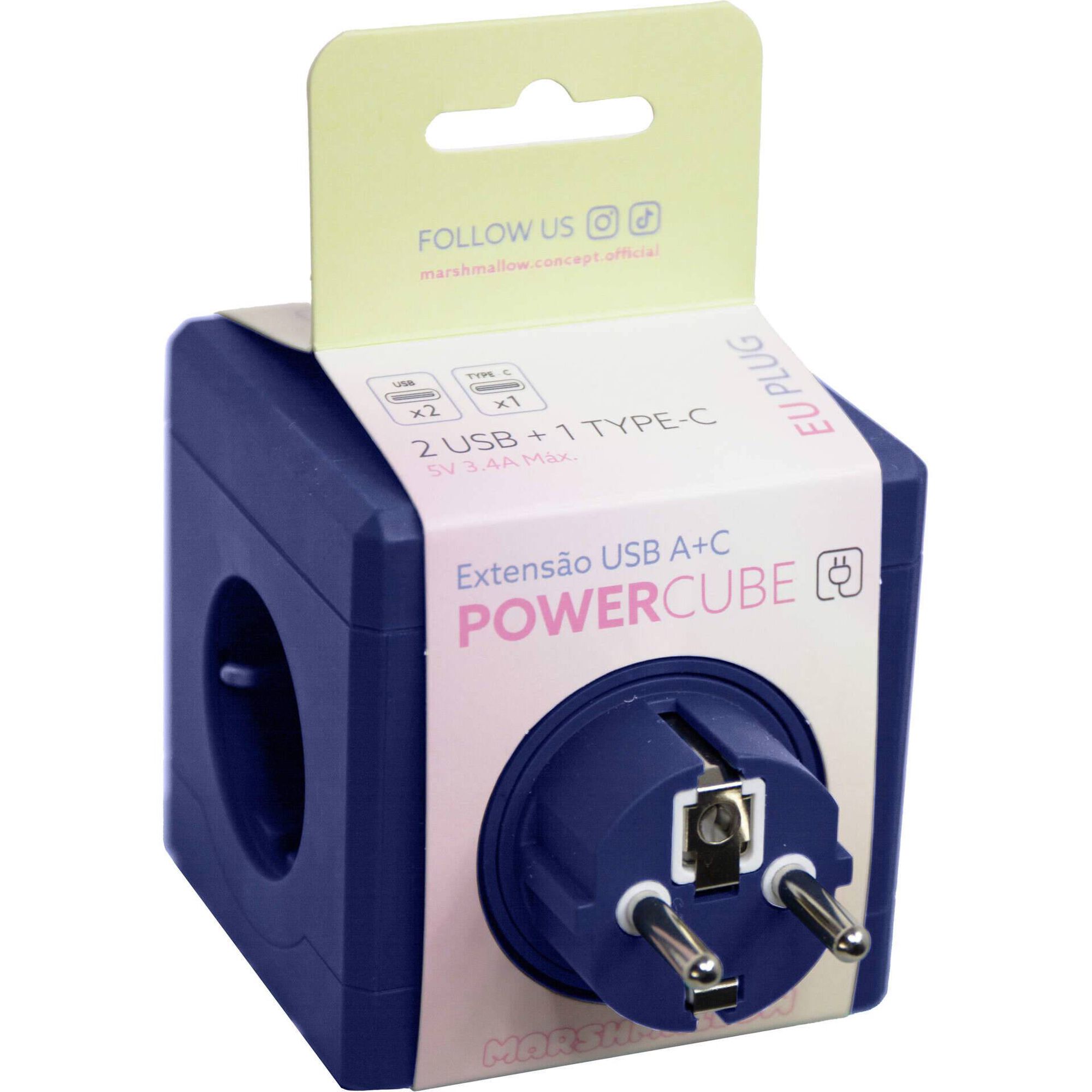 Extens&atilde;o Cubo 3 Tomadas 2USB Ganga Marshmallow