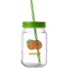 Copo com Palhinha 450ml Tampa Verde Laranja Kasa