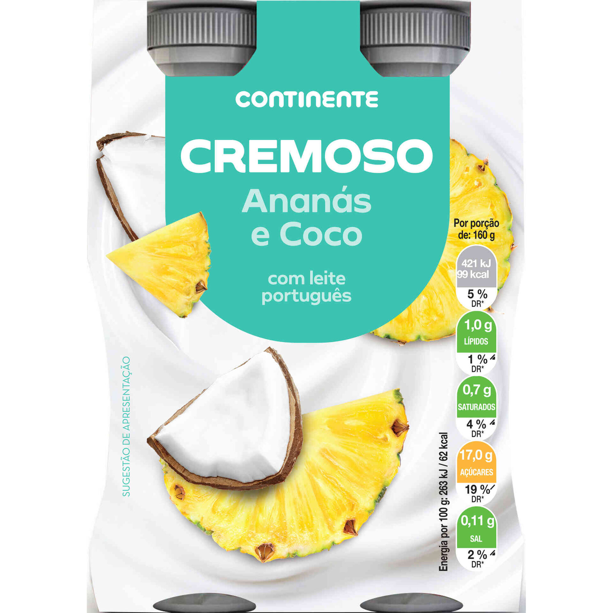 Iogurte L&iacute;quido Cremoso Anan&aacute;s e Coco Continente