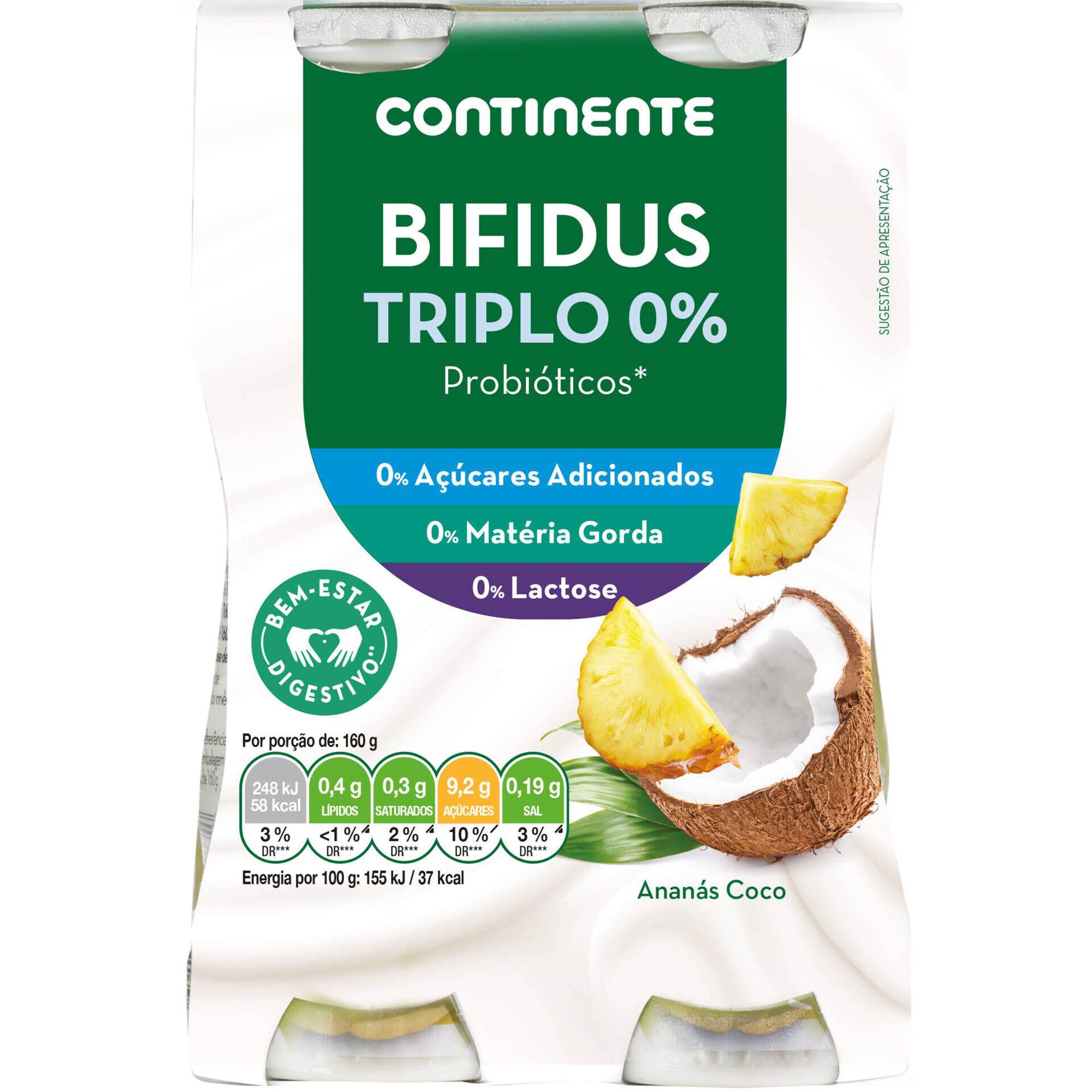 Iogurte Líquido Bifidus Triplo 0% Ananás e Coco sem Lactose