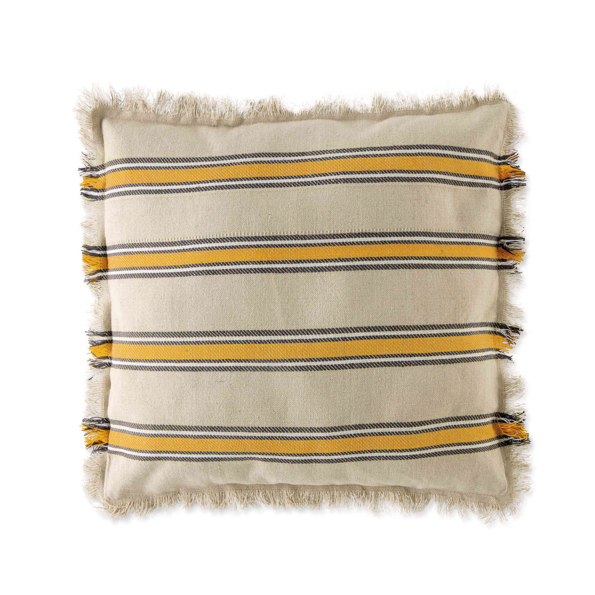 Capa Almofada Franjas Algodão 45x45cm Cru com Riscas Capa Almofada Franjas Algodão 45x45cm Cru com Riscas