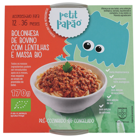 Bolonhesa de Vitela, Lentilhas e Massinhas Biol&oacute;gico +12M Petit Pap&atilde;o