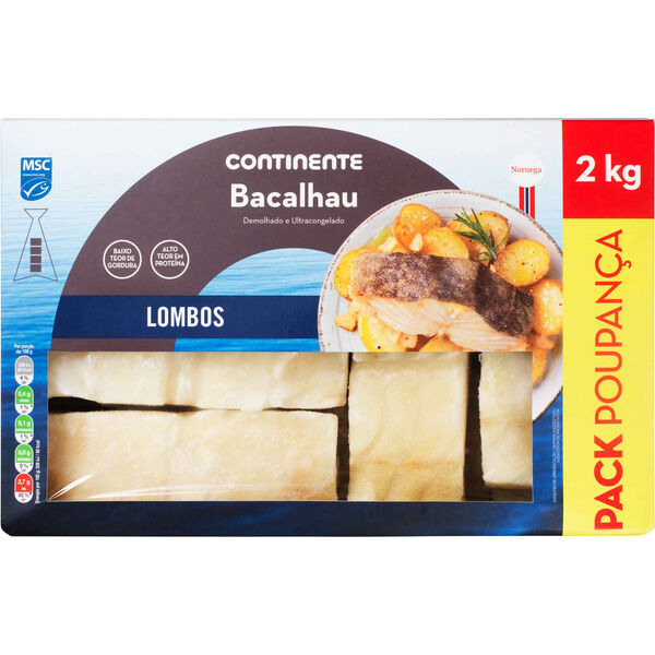 Lombos de Bacalhau MSC Demolhado Ultracongelado Pack Poupança Continente