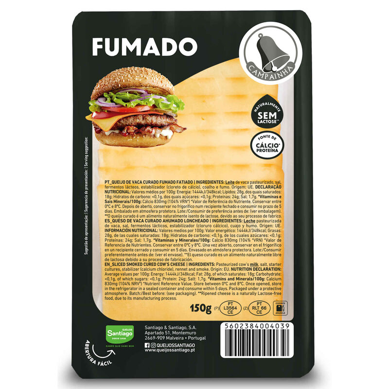 Queijo de Vaca Curado Fumado Sem Lactose Fatiado Campainha