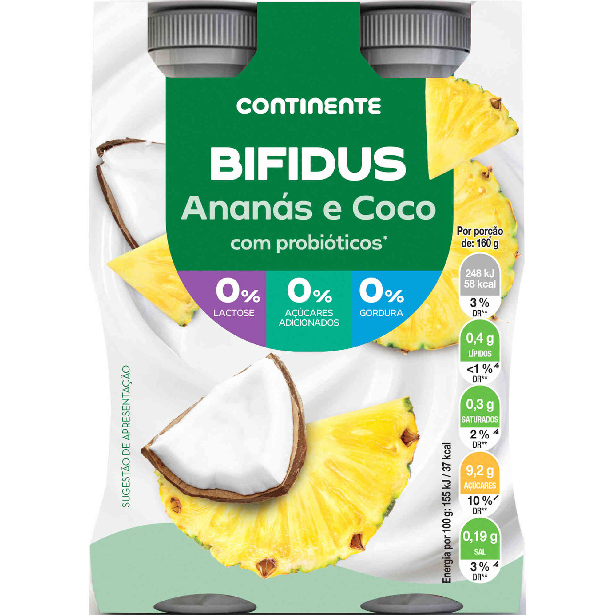 Bifidus L&iacute;quido Triplo 0% Anan&aacute;s e Coco sem Lactose Continente