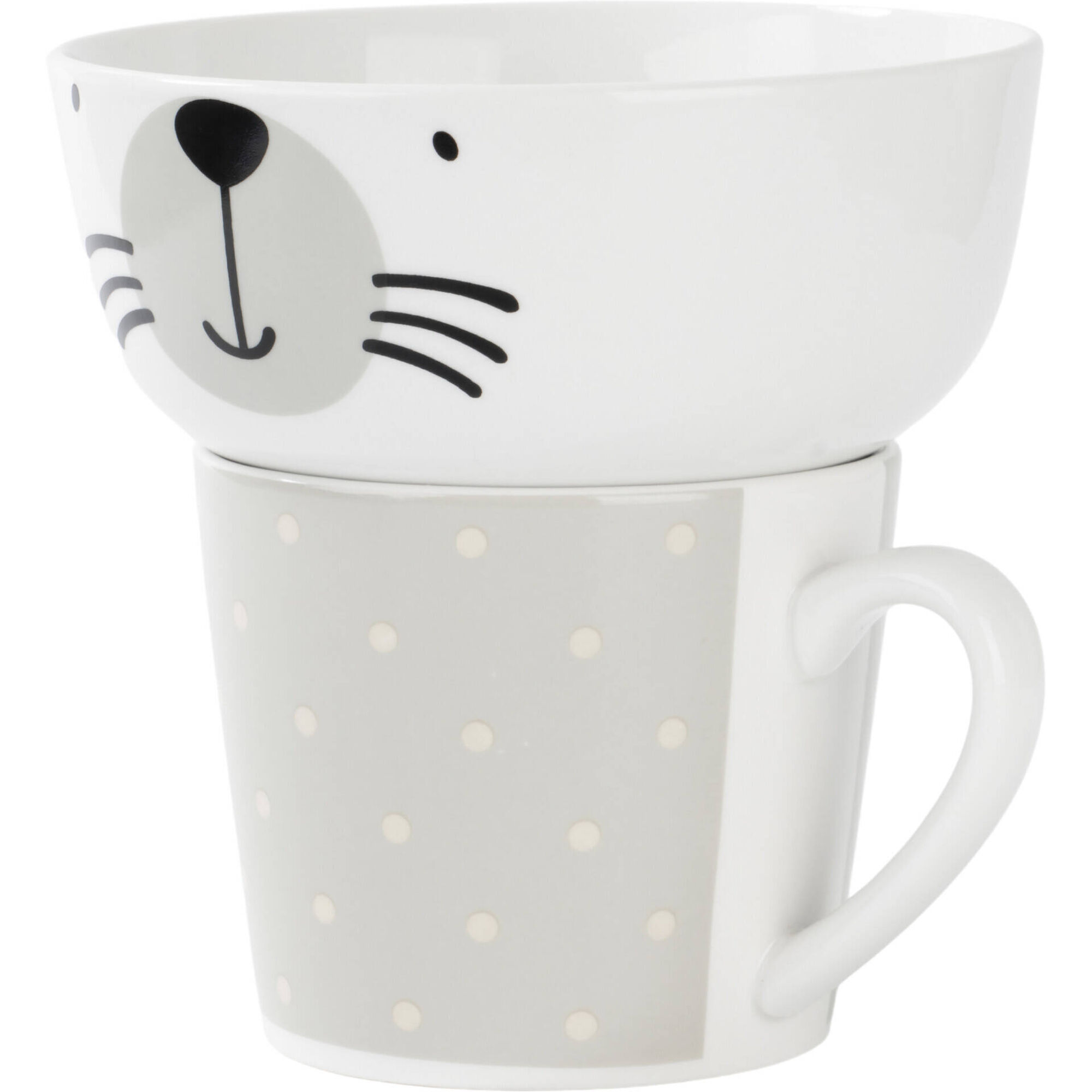 Conjunto Caneca 370ml e Taça 520ml Cão Pintas Cinza
