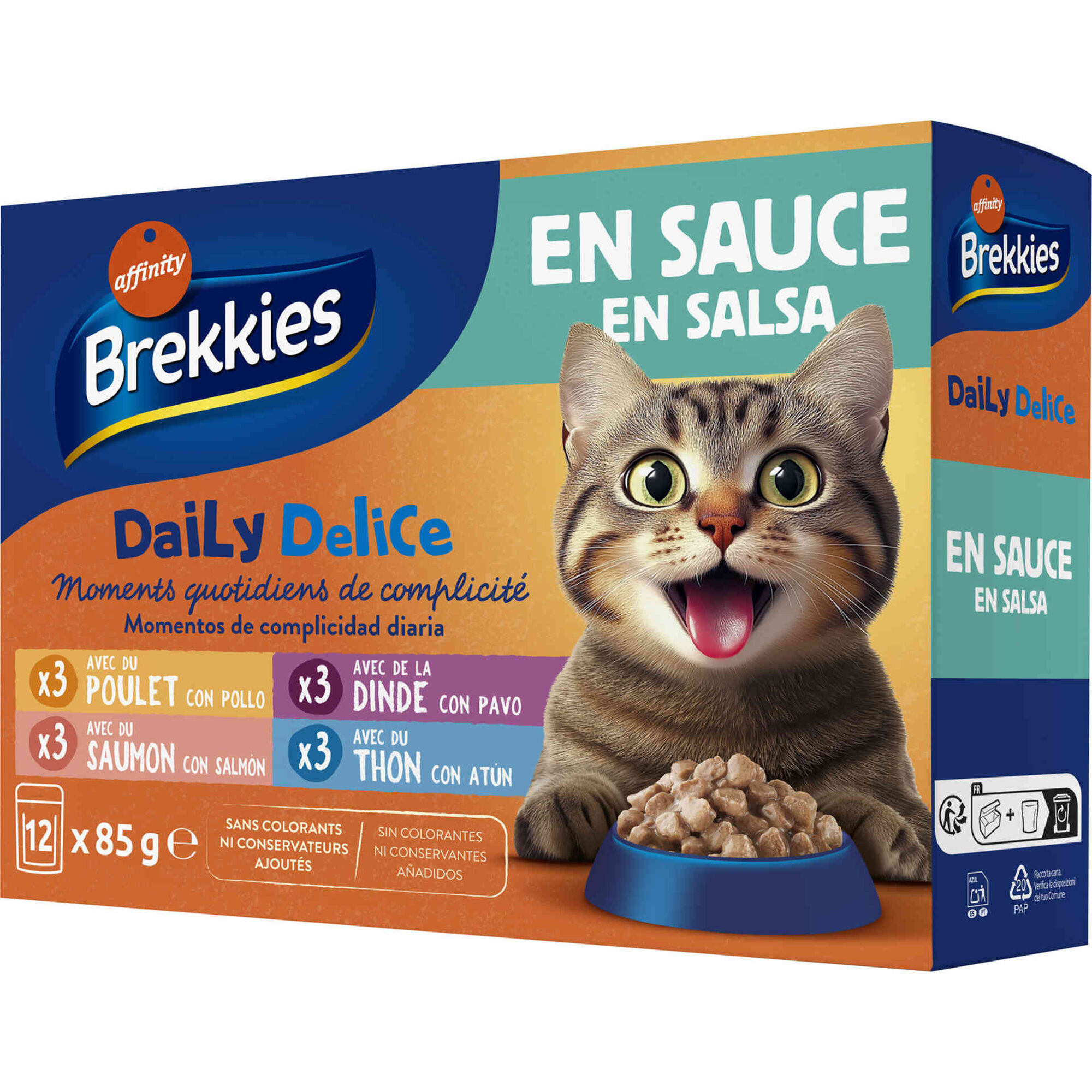 Comida H&uacute;mida para Gato Adulto Frango, Peru, Salm&atilde;o e Atum em Molho Brekkies