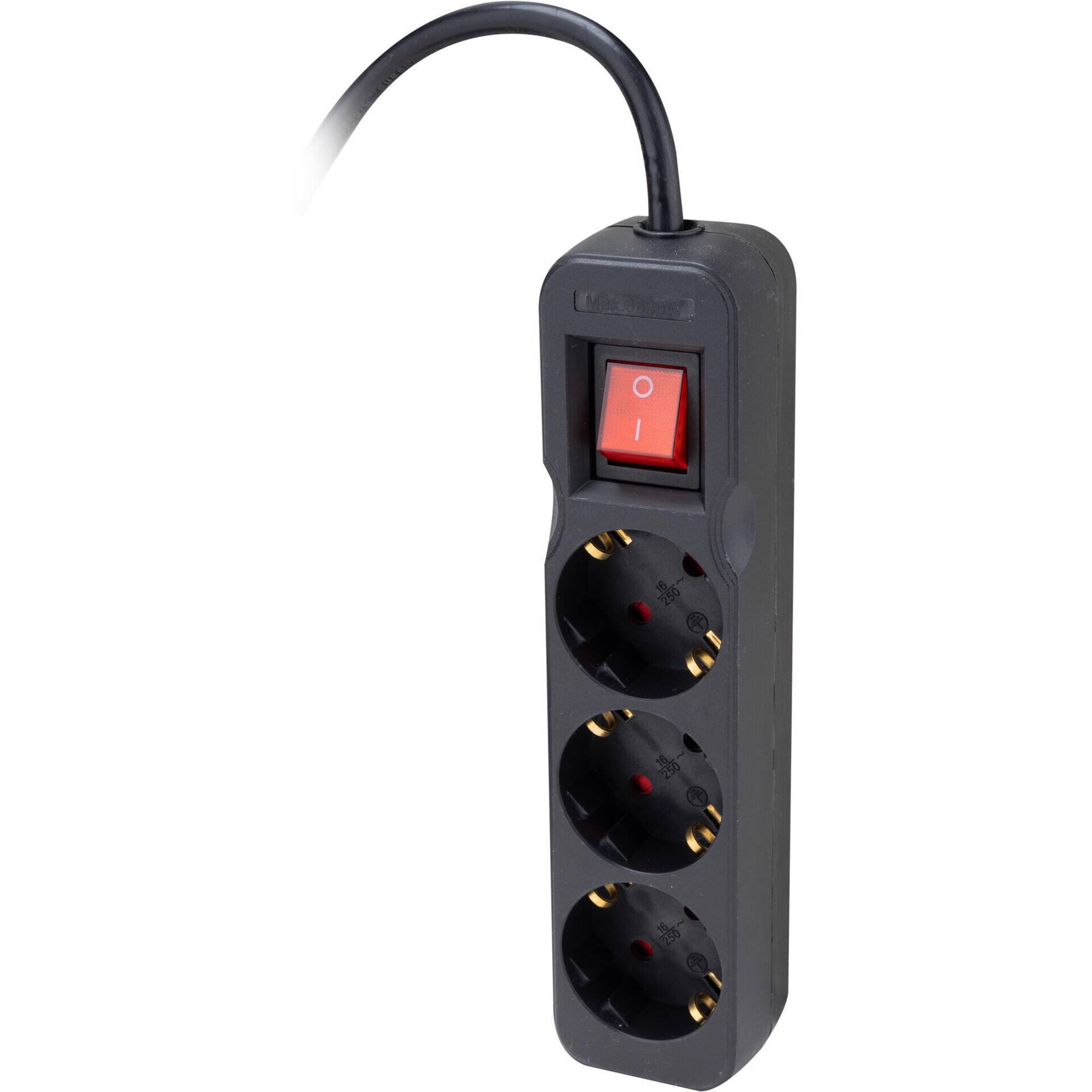 Bloco  3 Tomadas com Interruptor Preto Boost