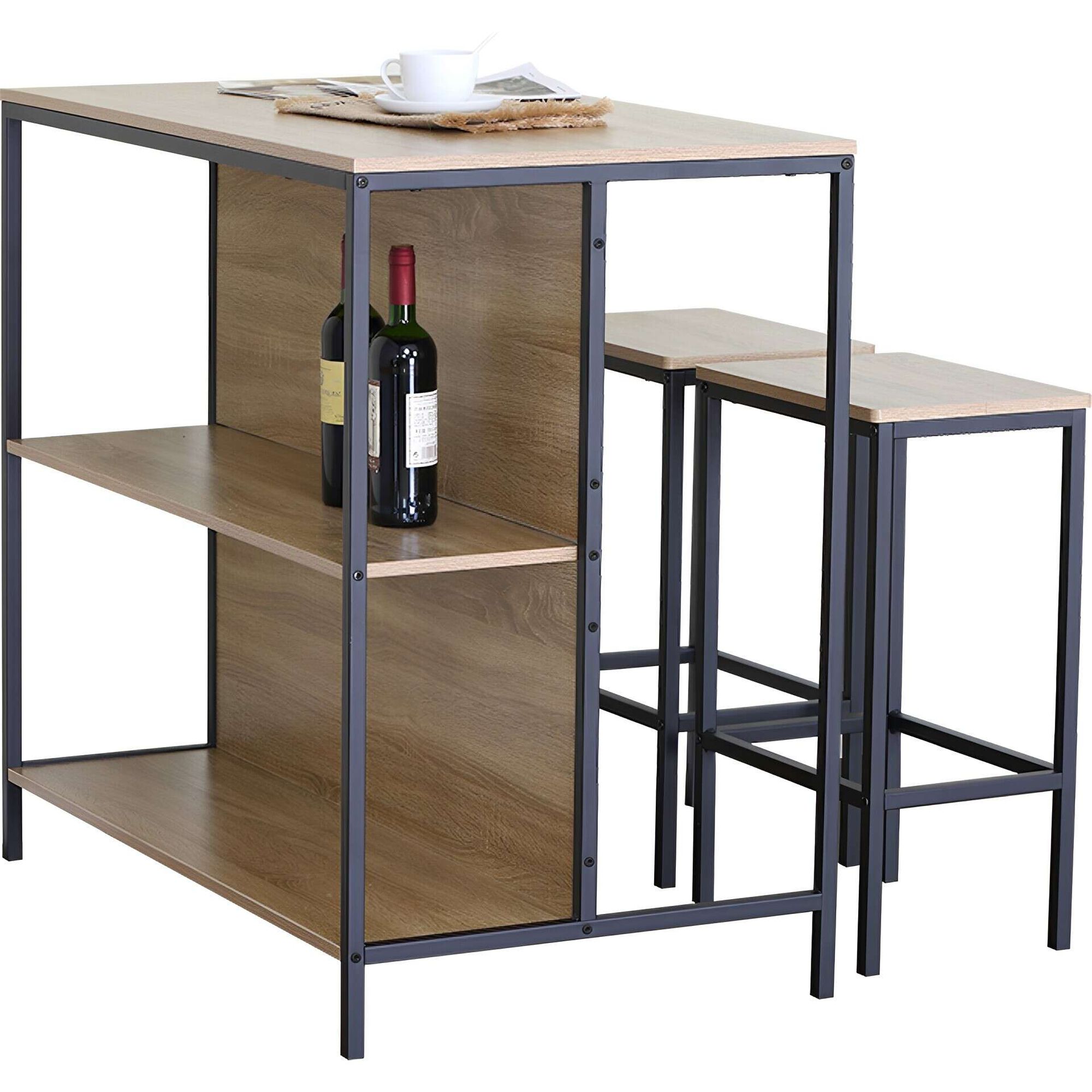Conjunto de Ilha e 2 Bancos Minimal Kasa