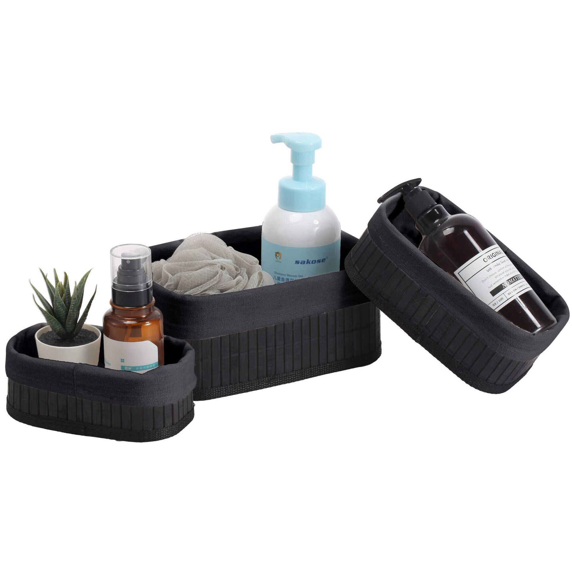 Conjunto 3 Cestos Retangulares Bambu Preto Kasa