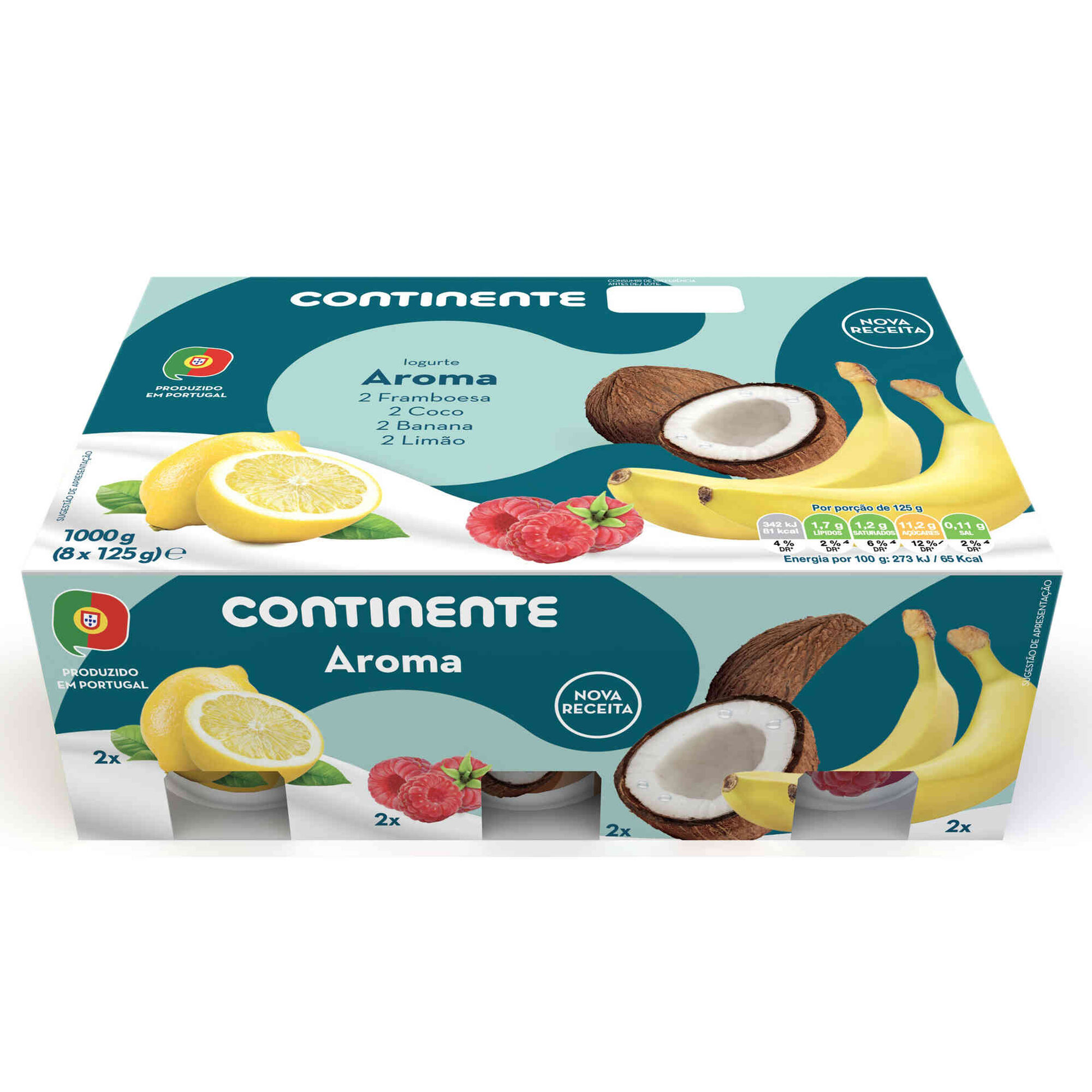 Iogurte Aroma Framboesa, Limão, Banana e Coco Iogurte Aroma Framboesa, Limão, Banana e Coco