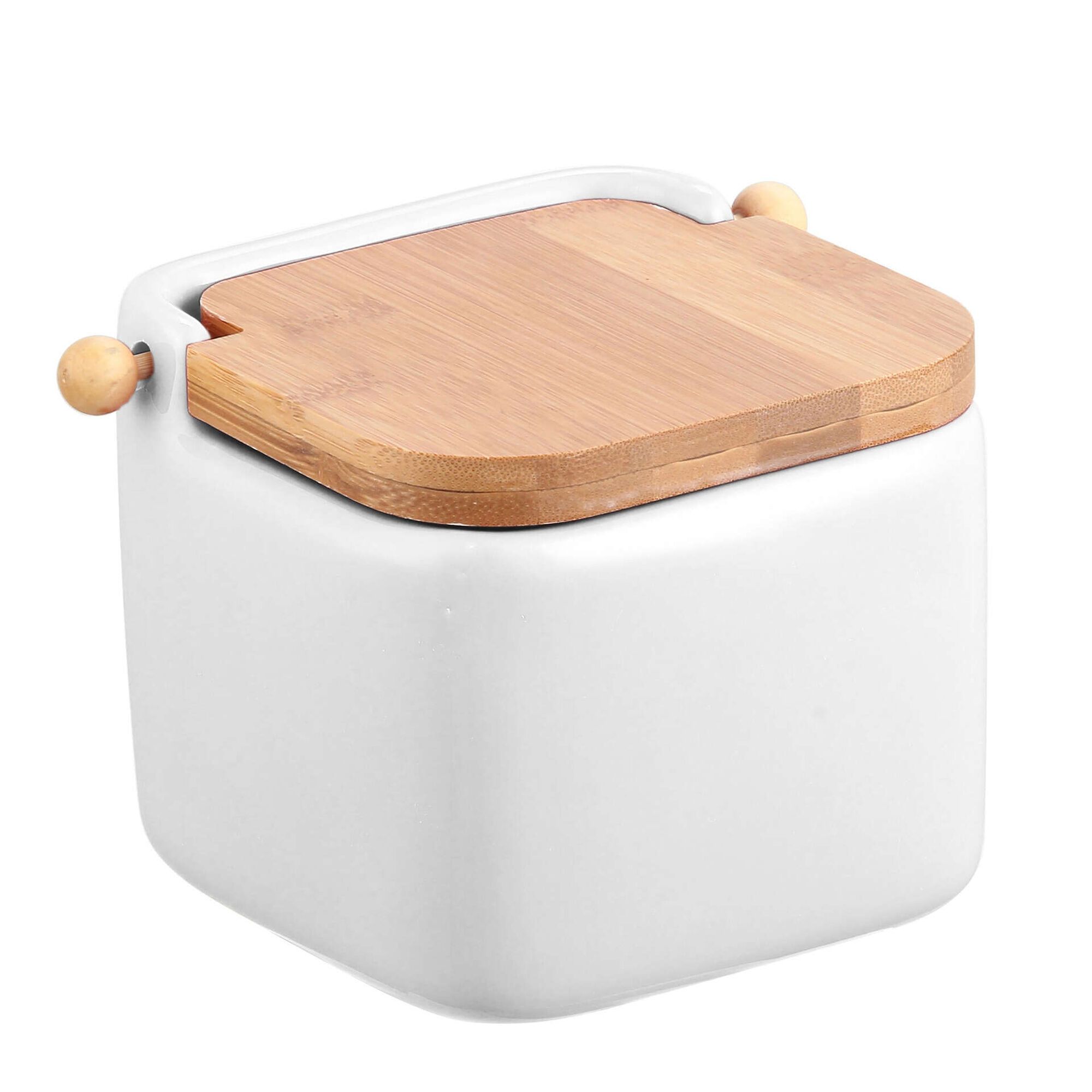 Saleiro Cerâmica e Bambu Branco