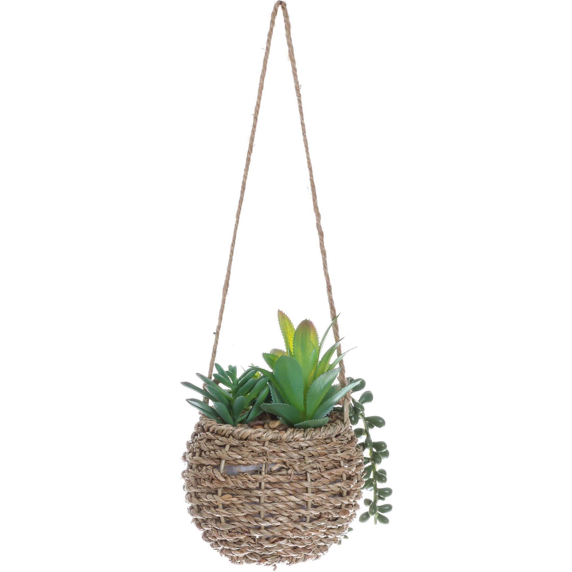 Planta Artificial com Vaso Rattan Suculenta a Cair Kasa