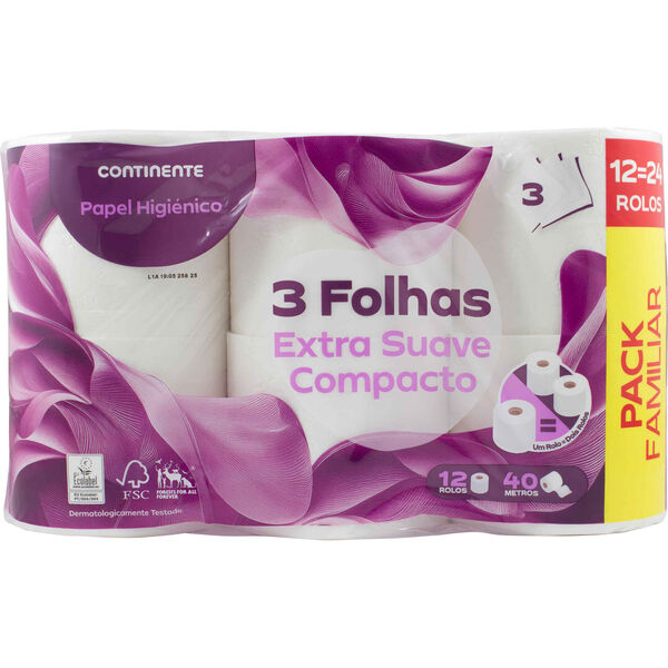 Papel Higiénico 3 Folhas Extra Suave Compacto Continente