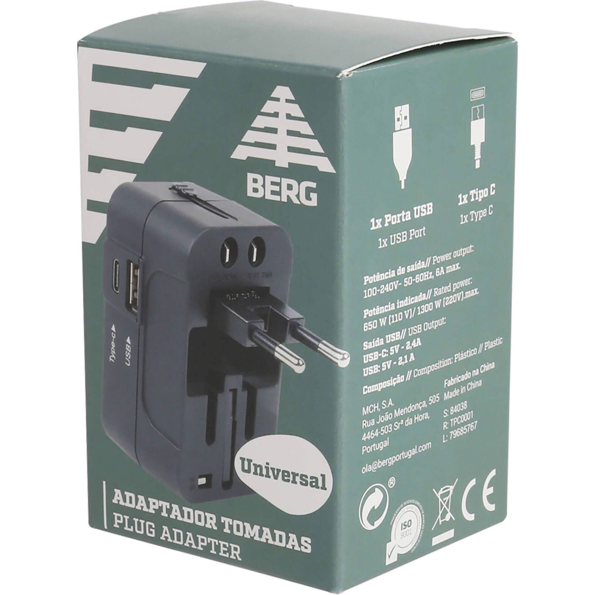 Adaptador Universal de Tomadas USB e Type-C Berg