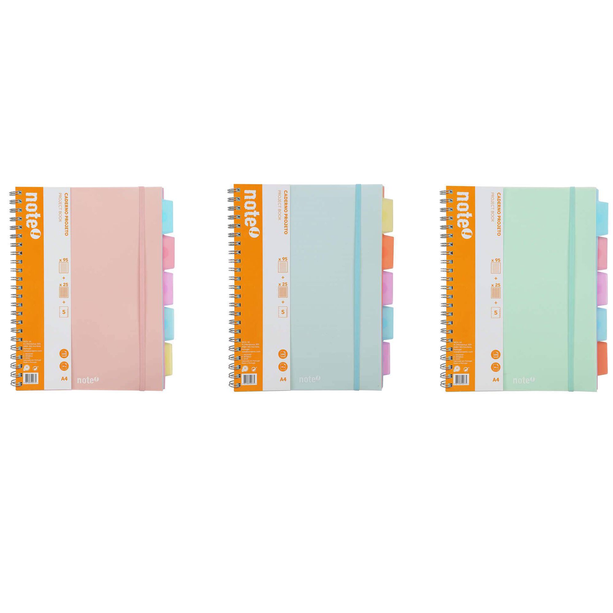 Caderno Espiral A4 Pautado com Elásticos e Separadores (várias cores)