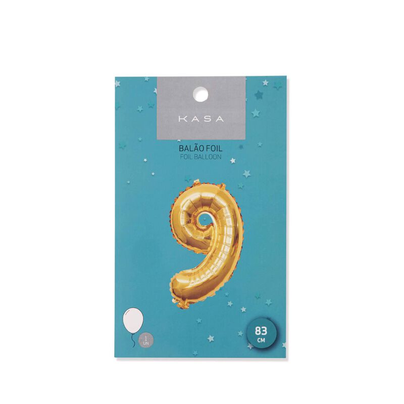 Balão Foil Nº9 83cm Dourado Kasa