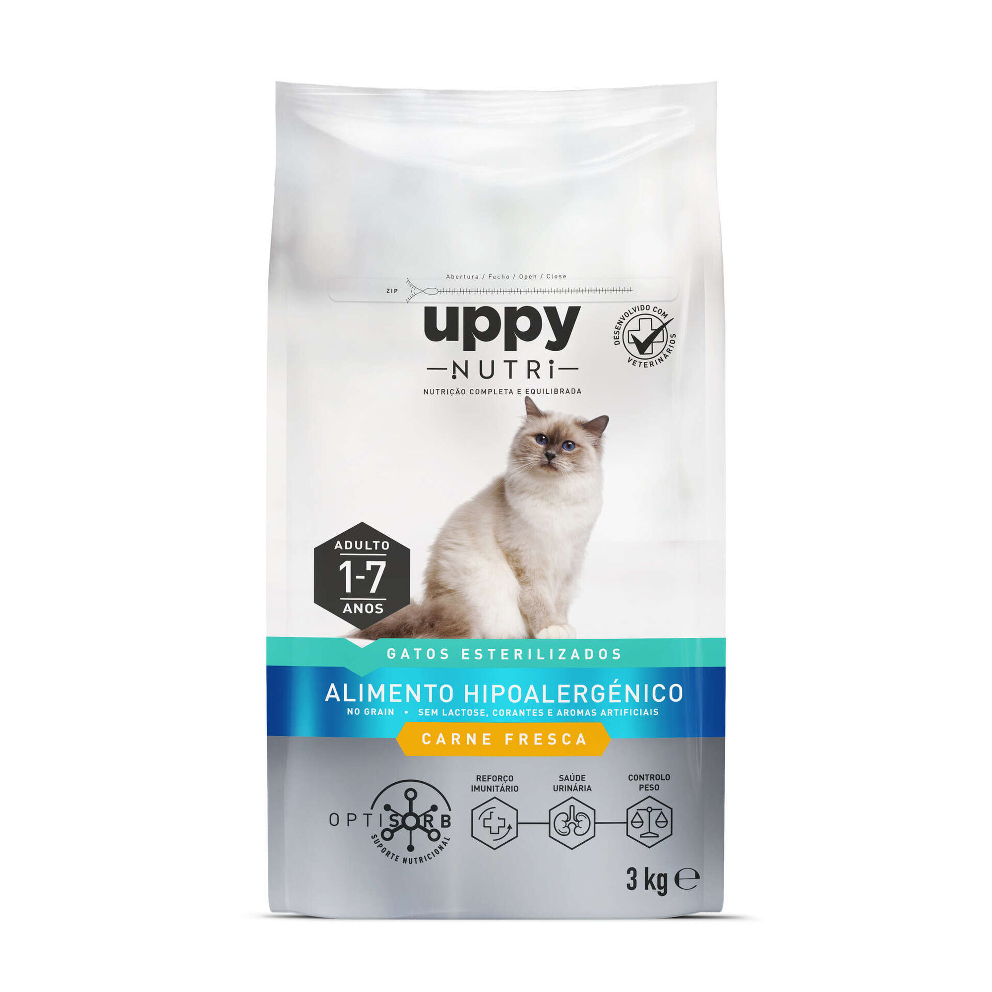 Ra&ccedil;&atilde;o para Gato Adulto Esterilizado Hipoalerg&eacute;nica Sem Cereais Frango Uppy Nutri
